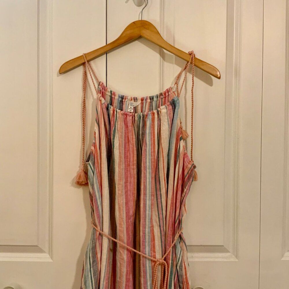 Time and Tru Women's Coral Stripe Tie Shoulder Linen Blend Maxi Dress XL New - Picture 5 of 13